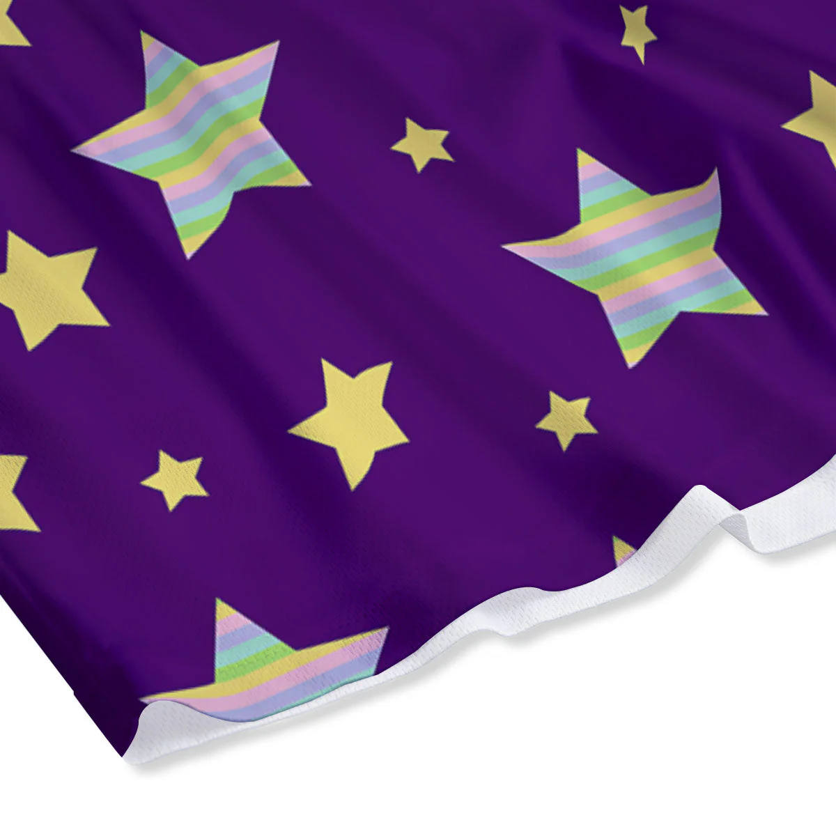 Yellow Stars Purple Print Pattern Mesh Shorts - Image 4