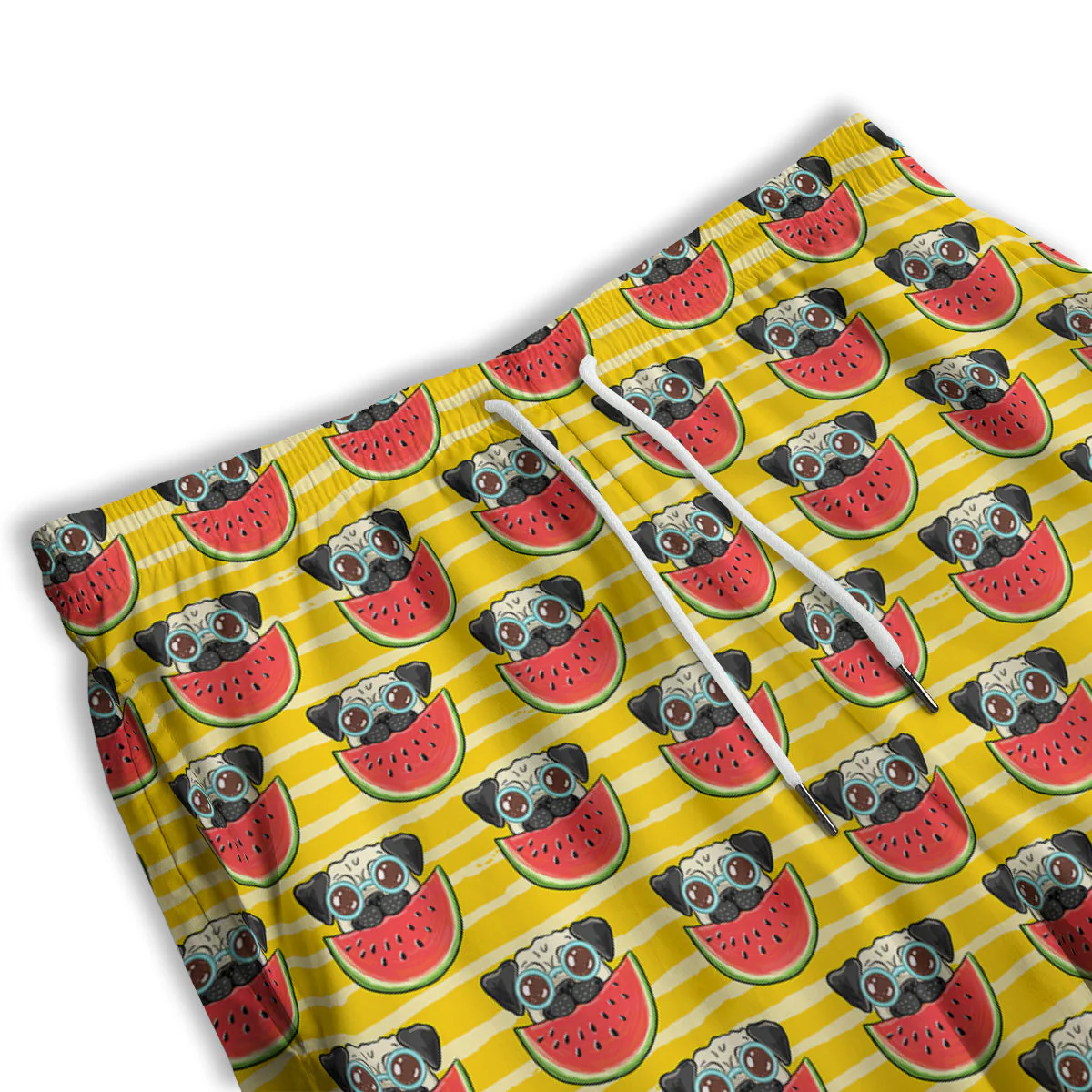 Yellow Striped Pug Dog Print Pattern Men's Athletic Shorts - Image 3