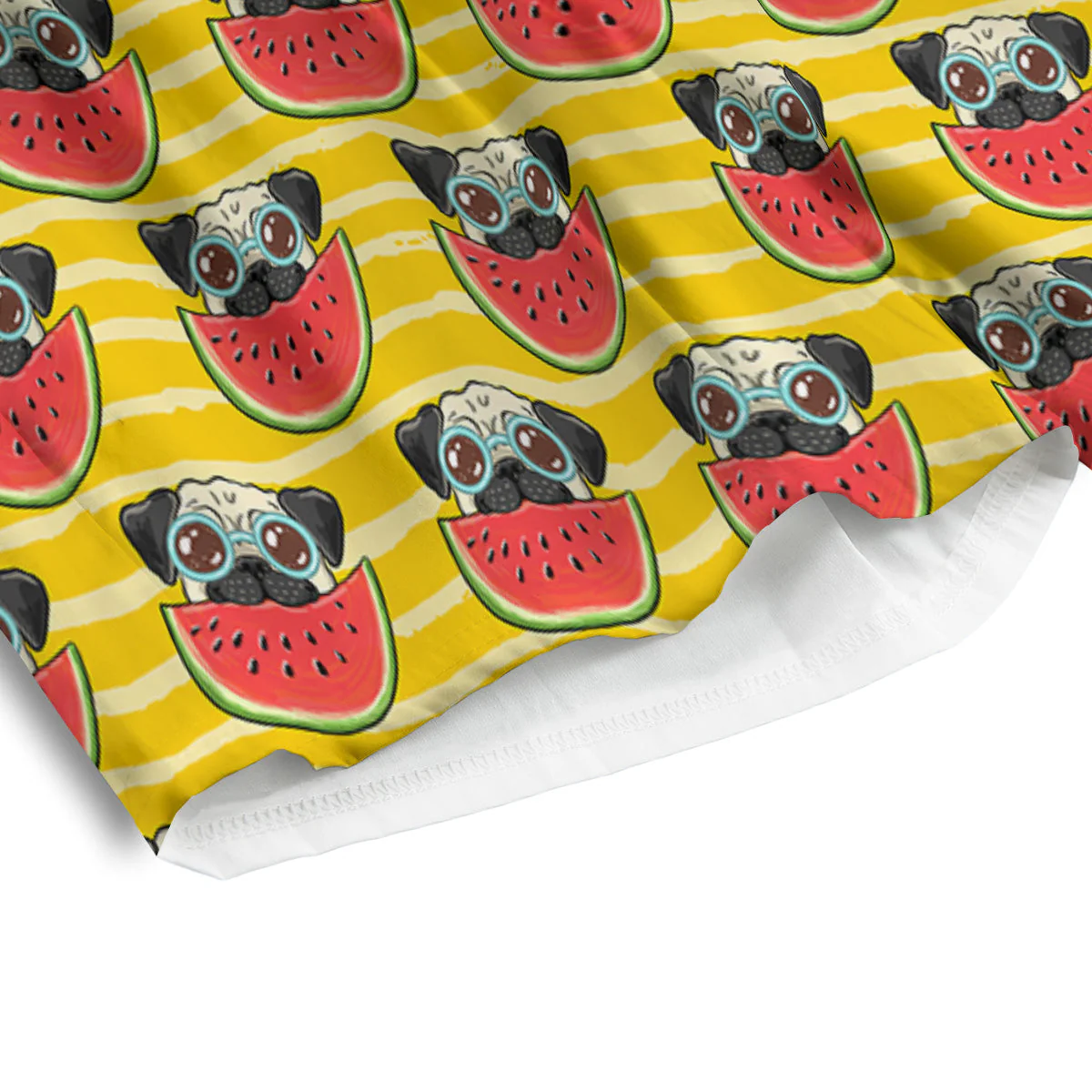 Yellow Striped Pug Dog Print Pattern Men's Athletic Shorts - Image 4
