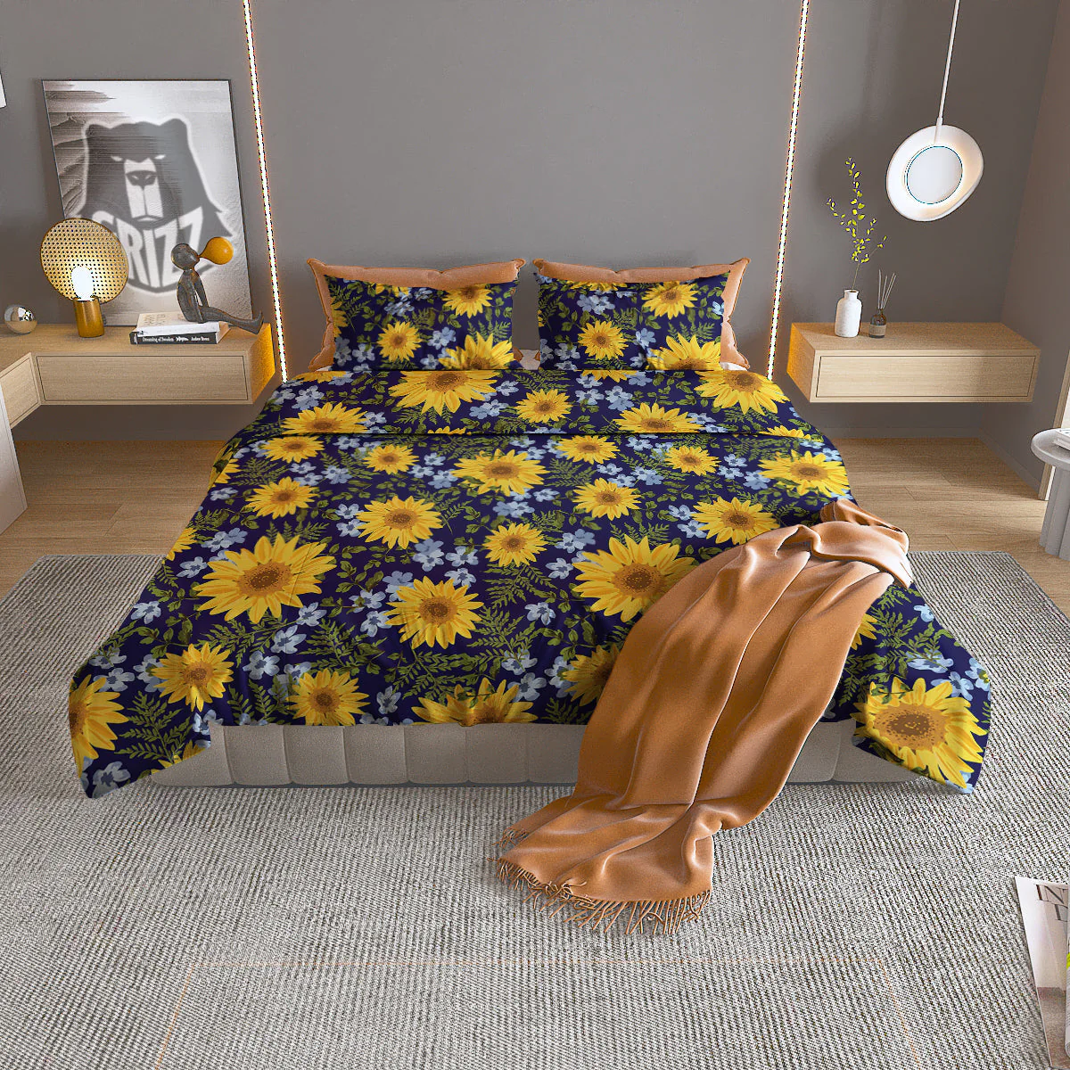 Yellow Sunflower Floral Print  Duvet Cover Bedding Set