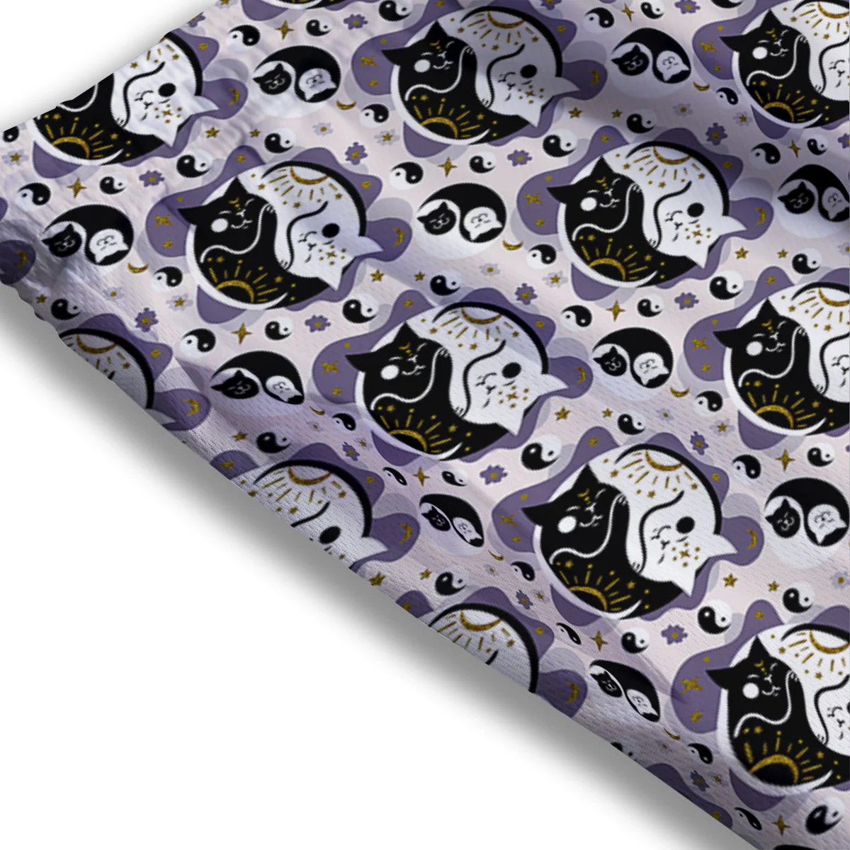 Yin Yang Black And White Cat Sleep Print Pattern Mesh Shorts - Image 3