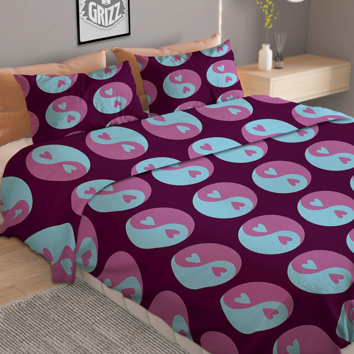 Yin Yang Blue And Purple Print Duvet Cover Bedding Set - Image 2
