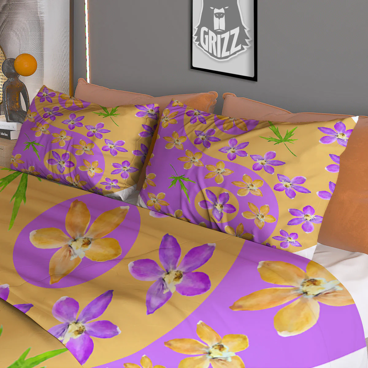 Yin Yang Colorful Flowers Print Duvet Cover Bedding Set - Image 3