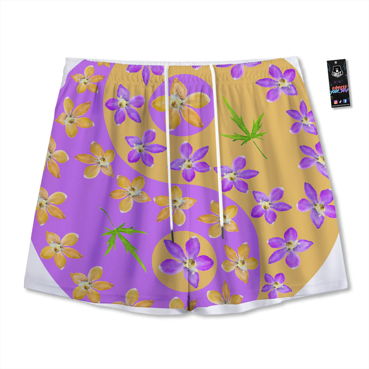 Yin Yang Colorful Flowers Print Mesh Shorts