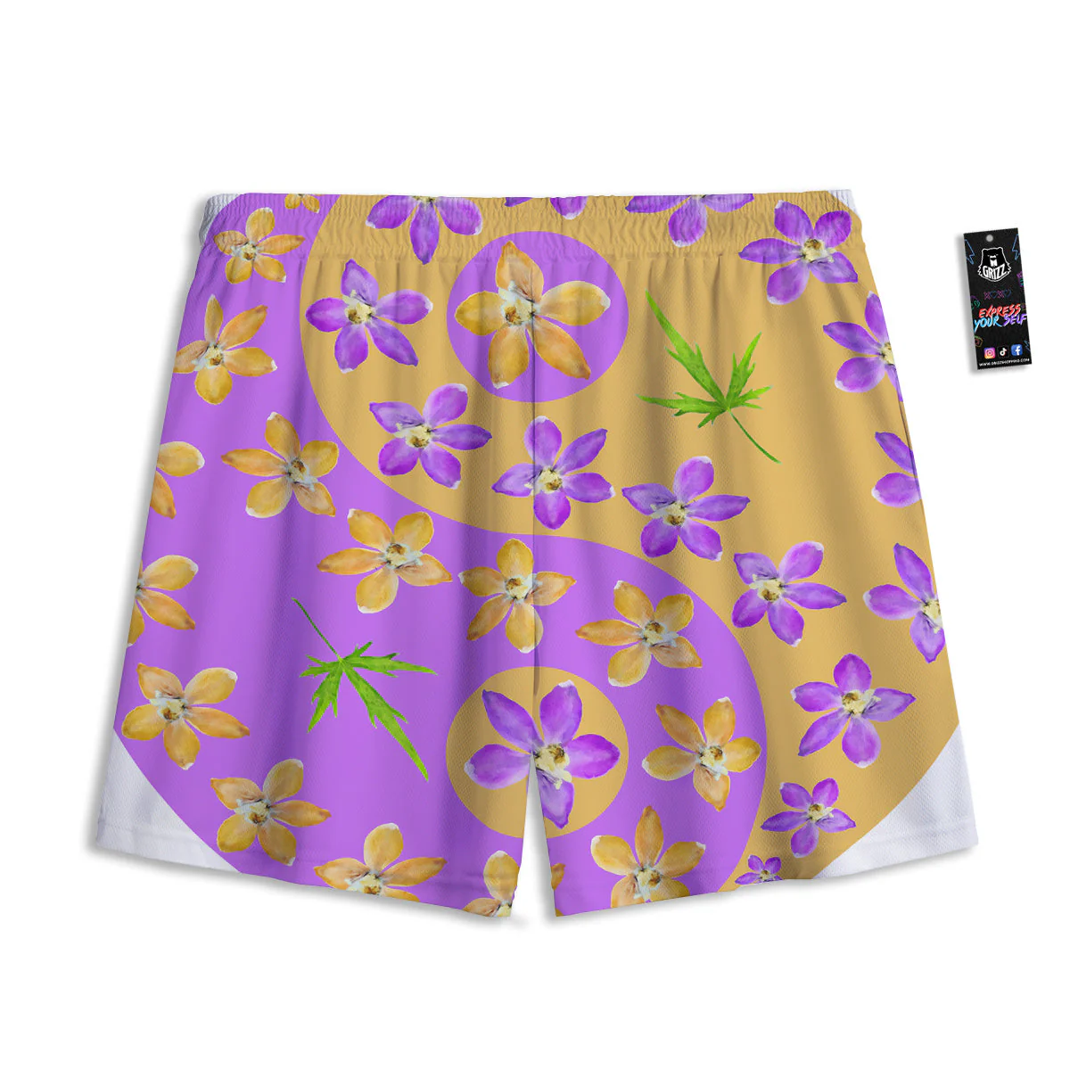 Yin Yang Colorful Flowers Print Mesh Shorts - Image 2