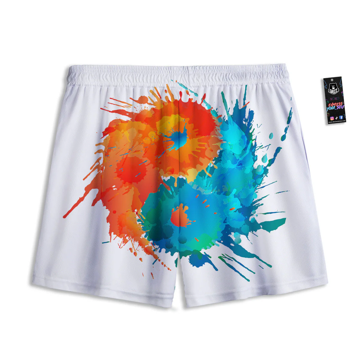 Yin Yang Colorful Splash Print Mesh Shorts - Image 2