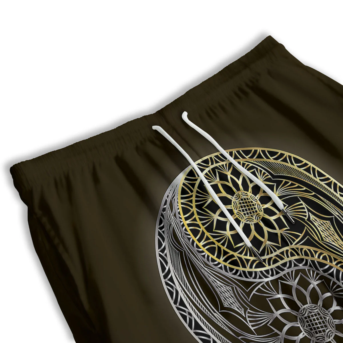 Yin Yang Flower Grey And Gold Print Men's Athletic Shorts - Image 3