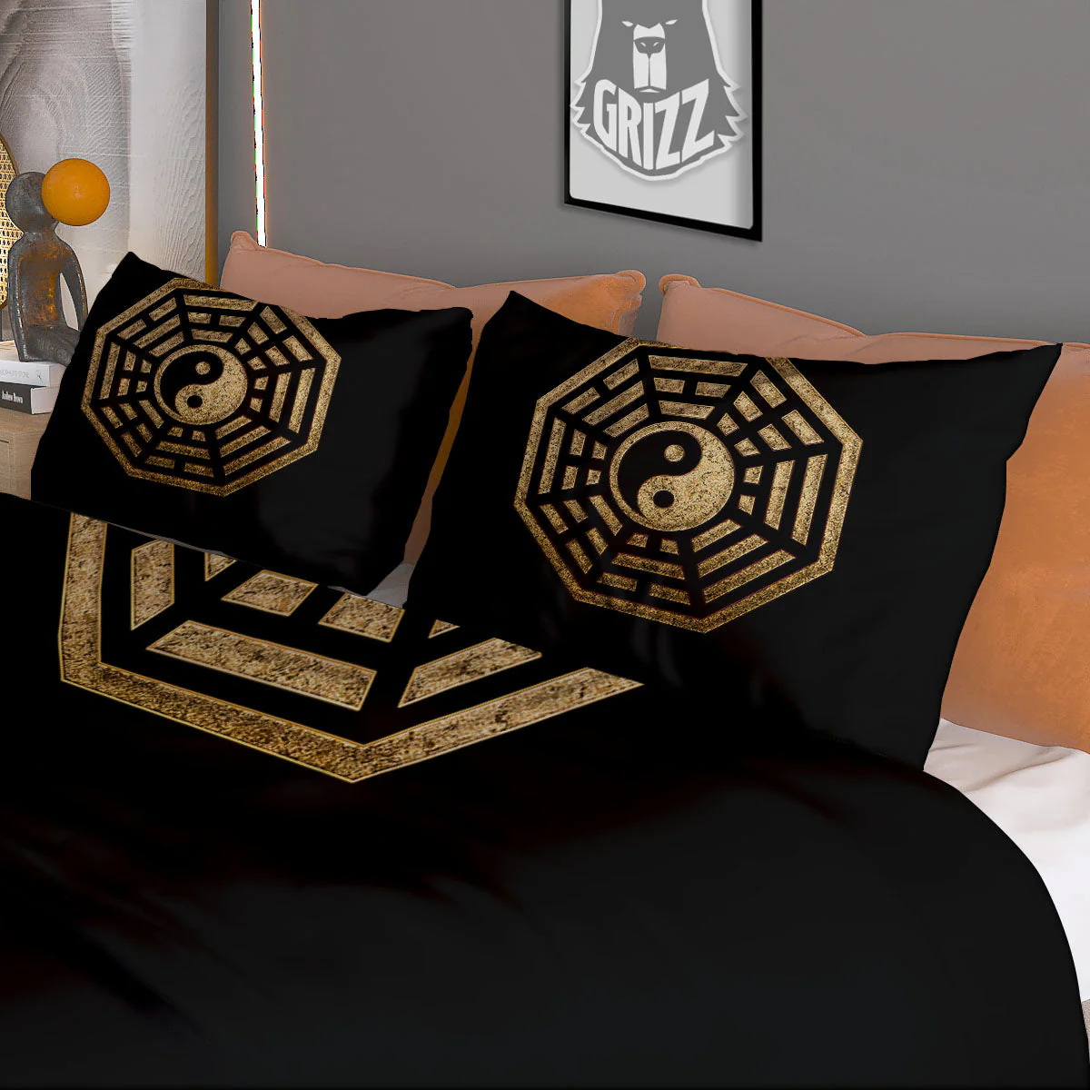 Yin Yang Gold Bagua Print Duvet Cover Bedding Set - Image 3