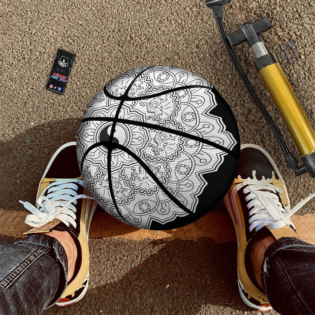 Yin Yang Mandala White And Black Print Basketball - Image 2
