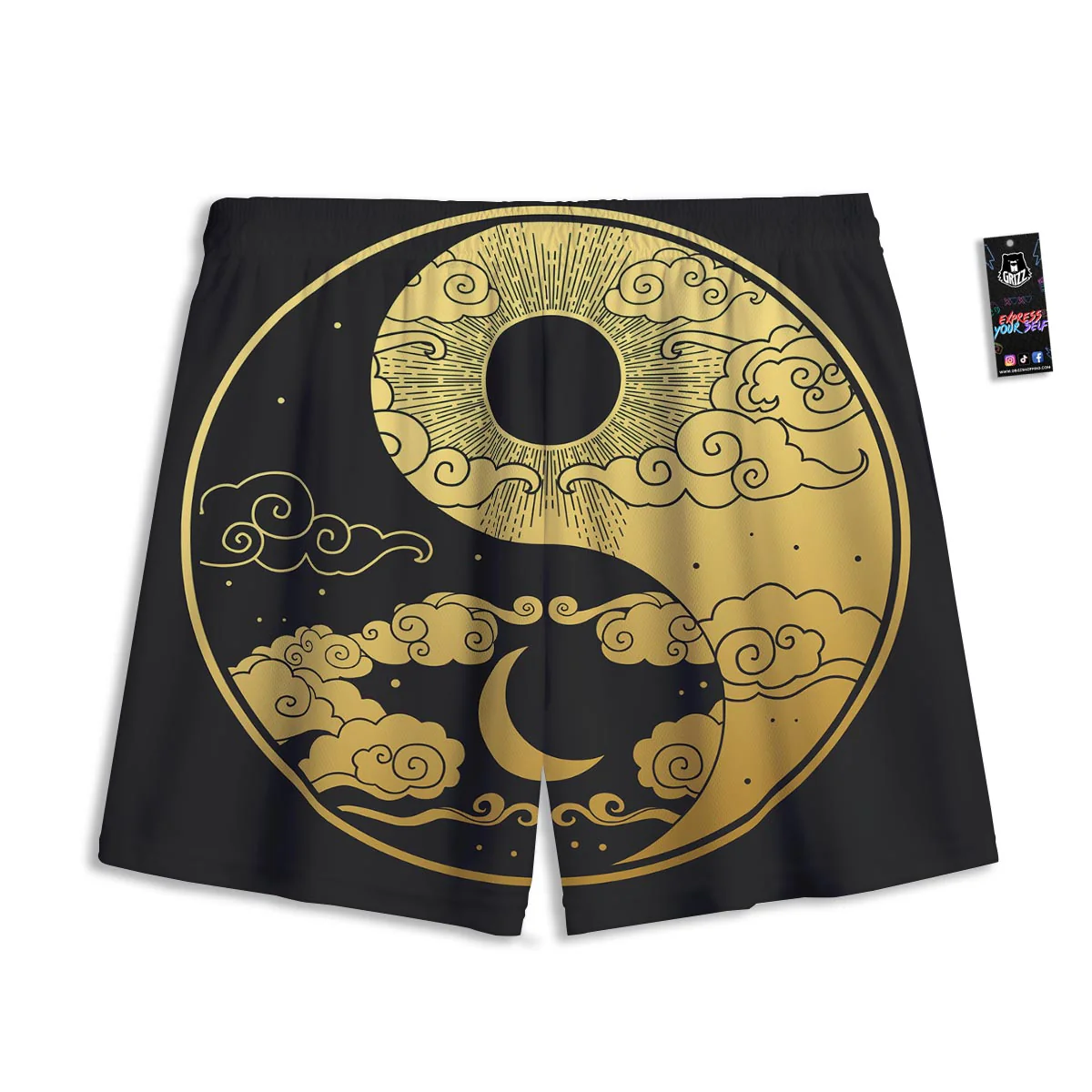 Yin Yang Moon And Sun Print Mesh Shorts - Image 2