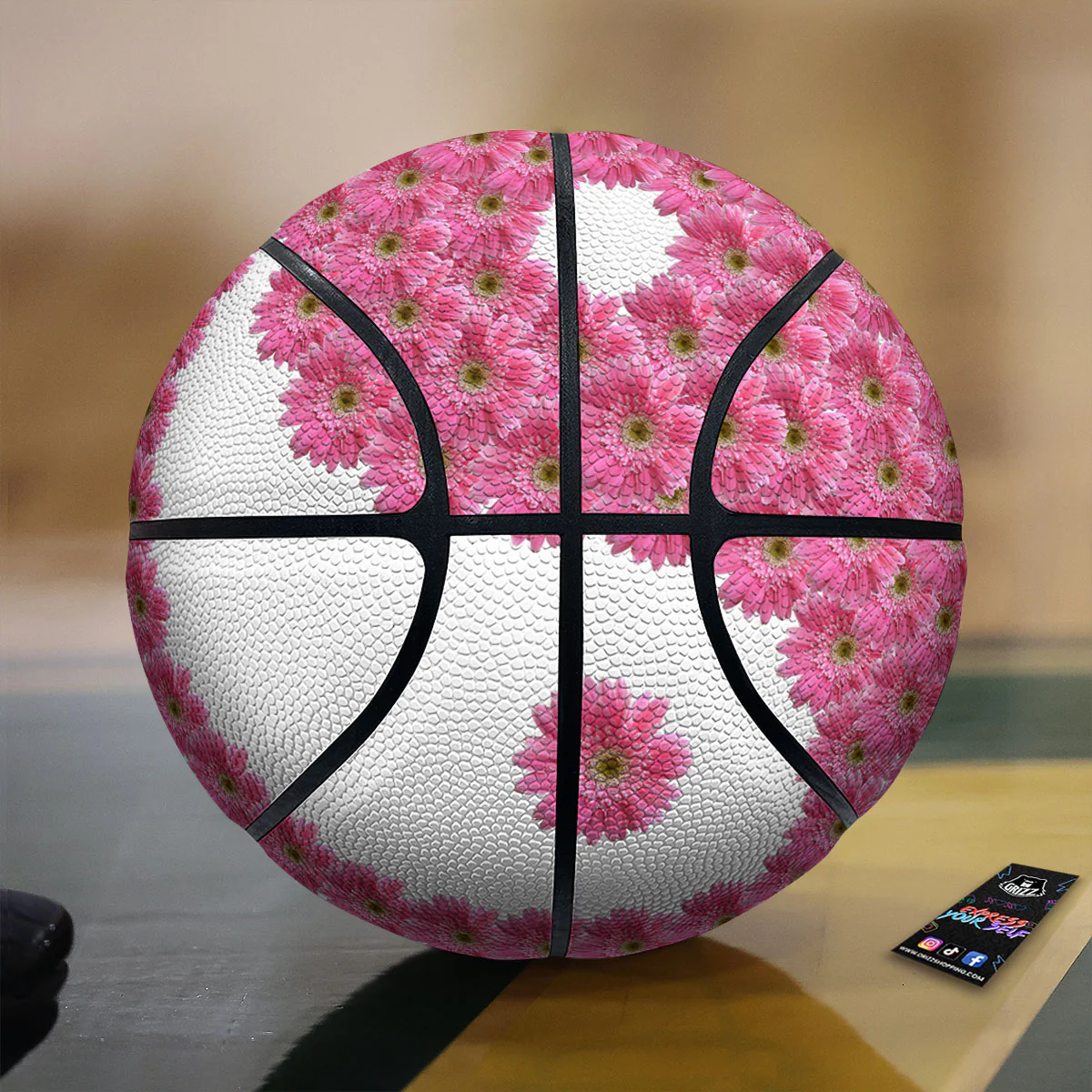 Yin Yang Pink Flowers Print Basketball