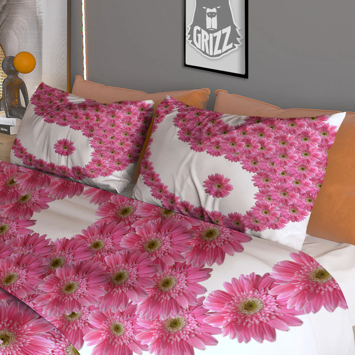 Yin Yang Pink Flowers Print Duvet Cover Bedding Set - Image 3