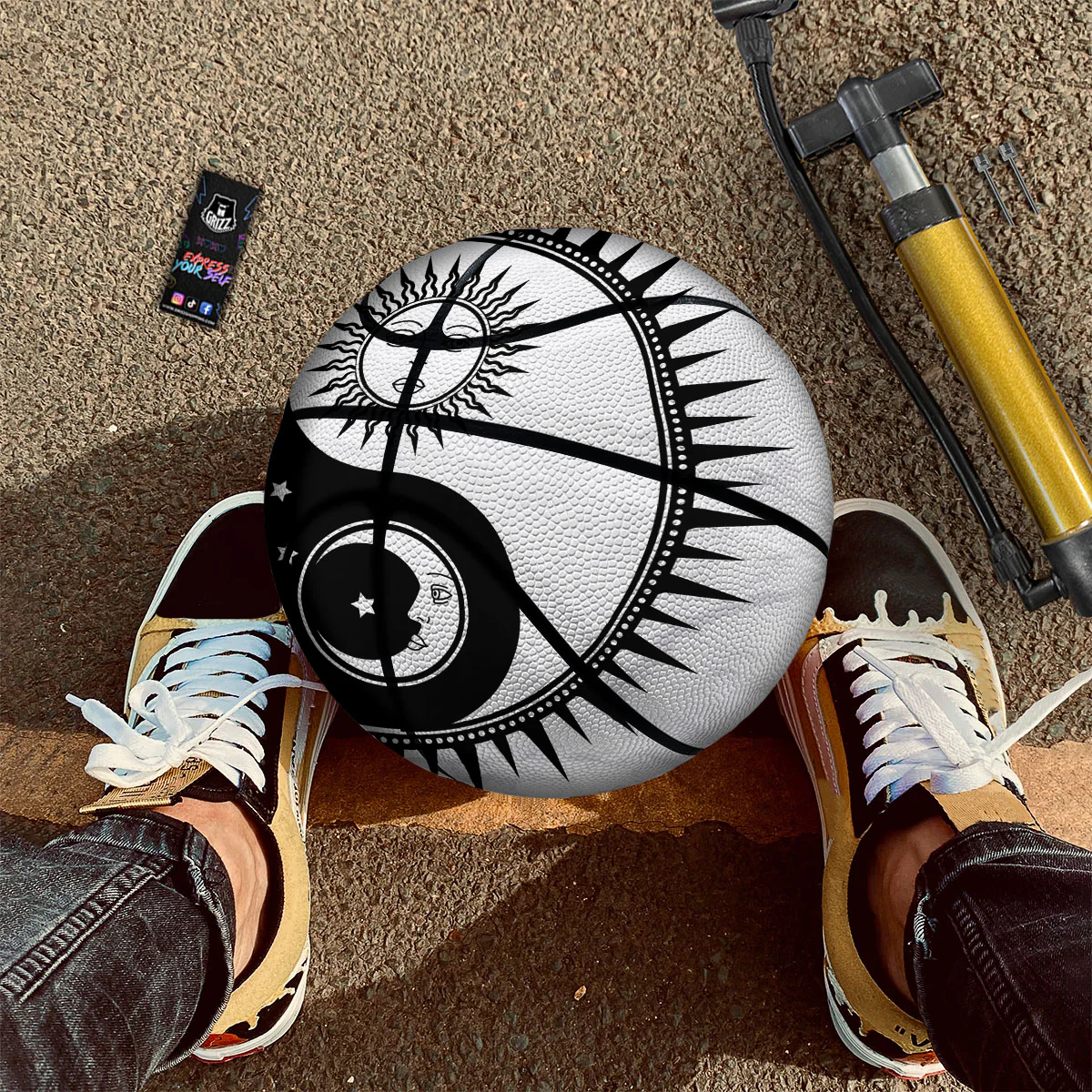 Yin Yang Sun White And Black Print Basketball - Image 2