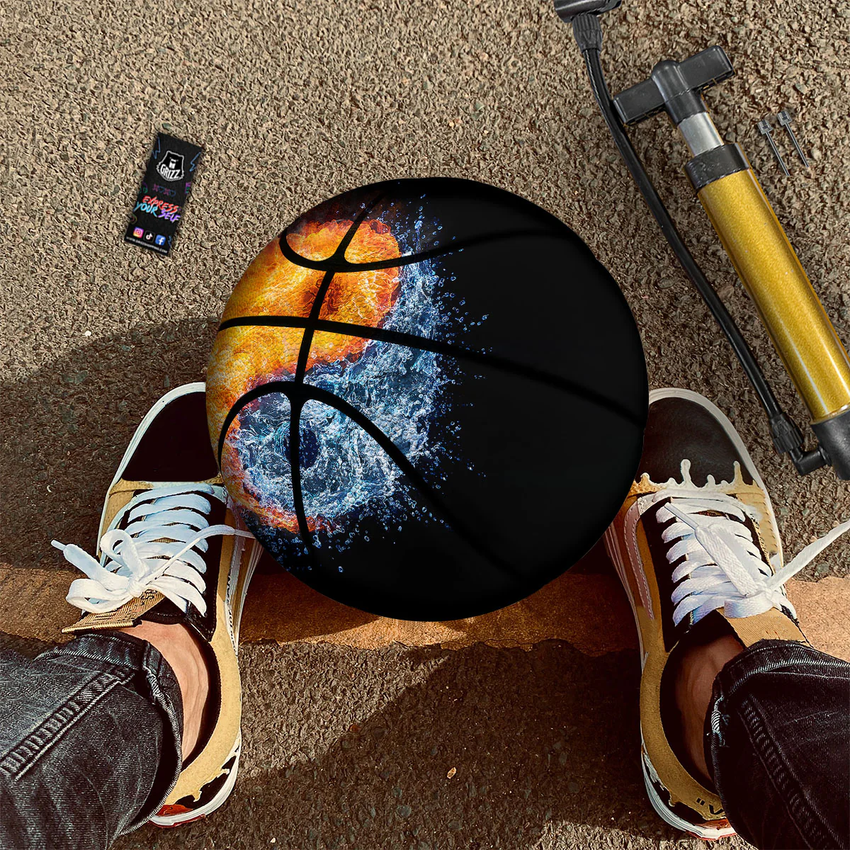 Yin Yang Water And Fire Print Basketball - Image 2