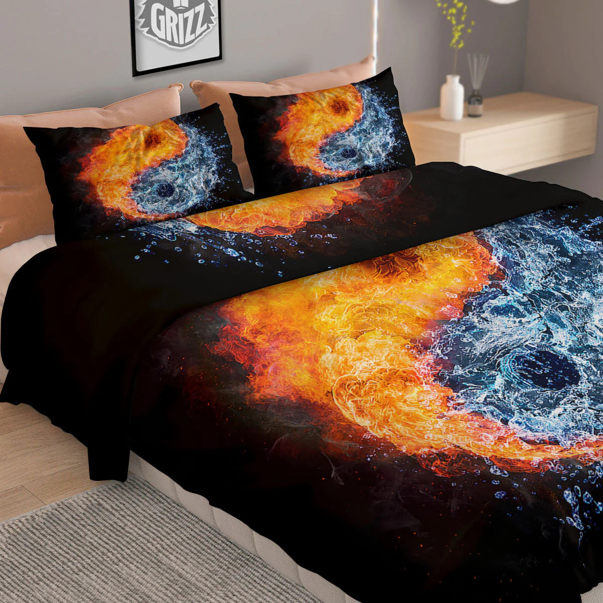 Yin Yang Water And Fire Print Duvet Cover Bedding Set - Image 2