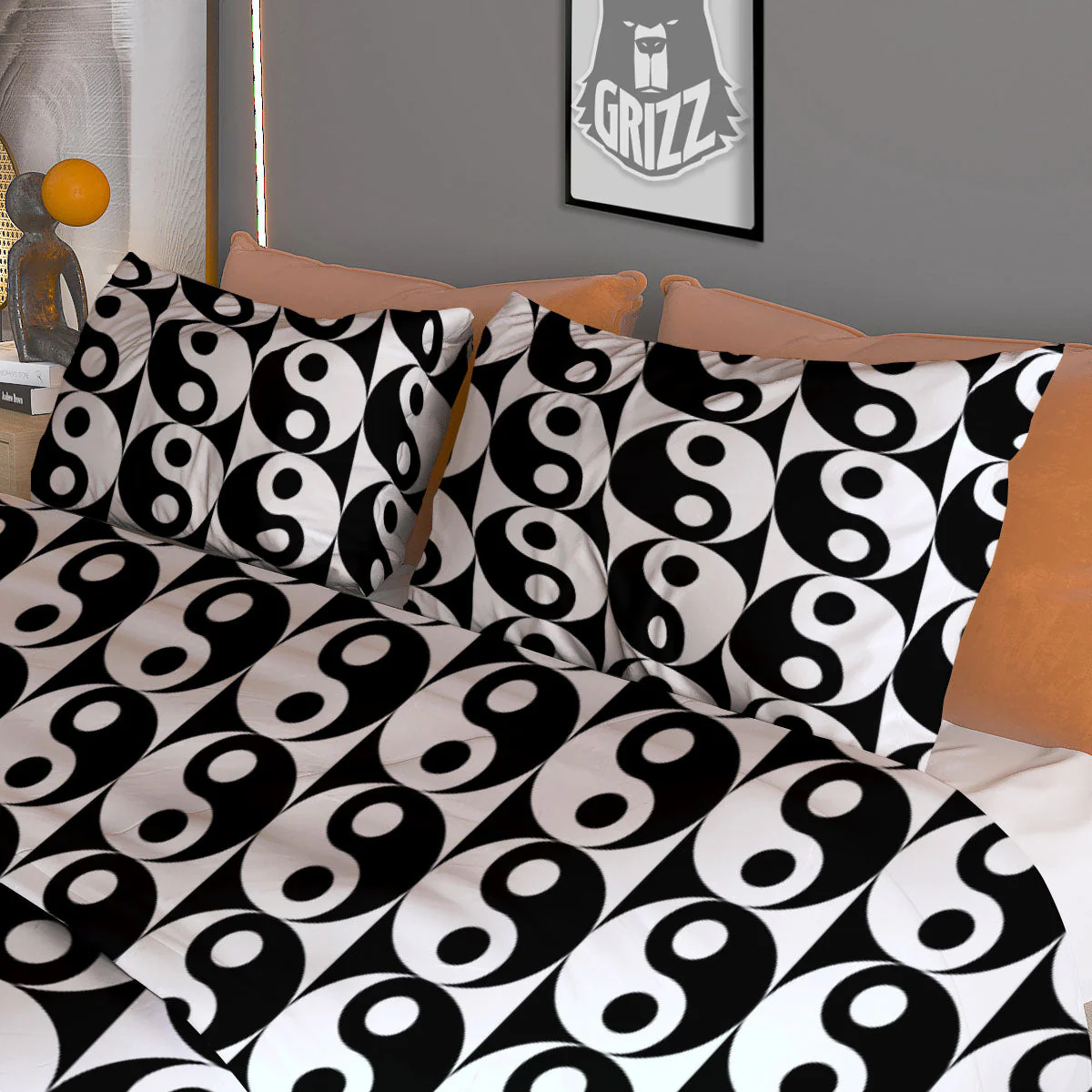 Yin Yang White And Black Print Pattern Duvet Cover Bedding Set - Image 3