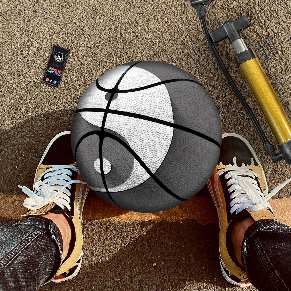 Yin Yang White And Sliver Print Basketball - Image 2