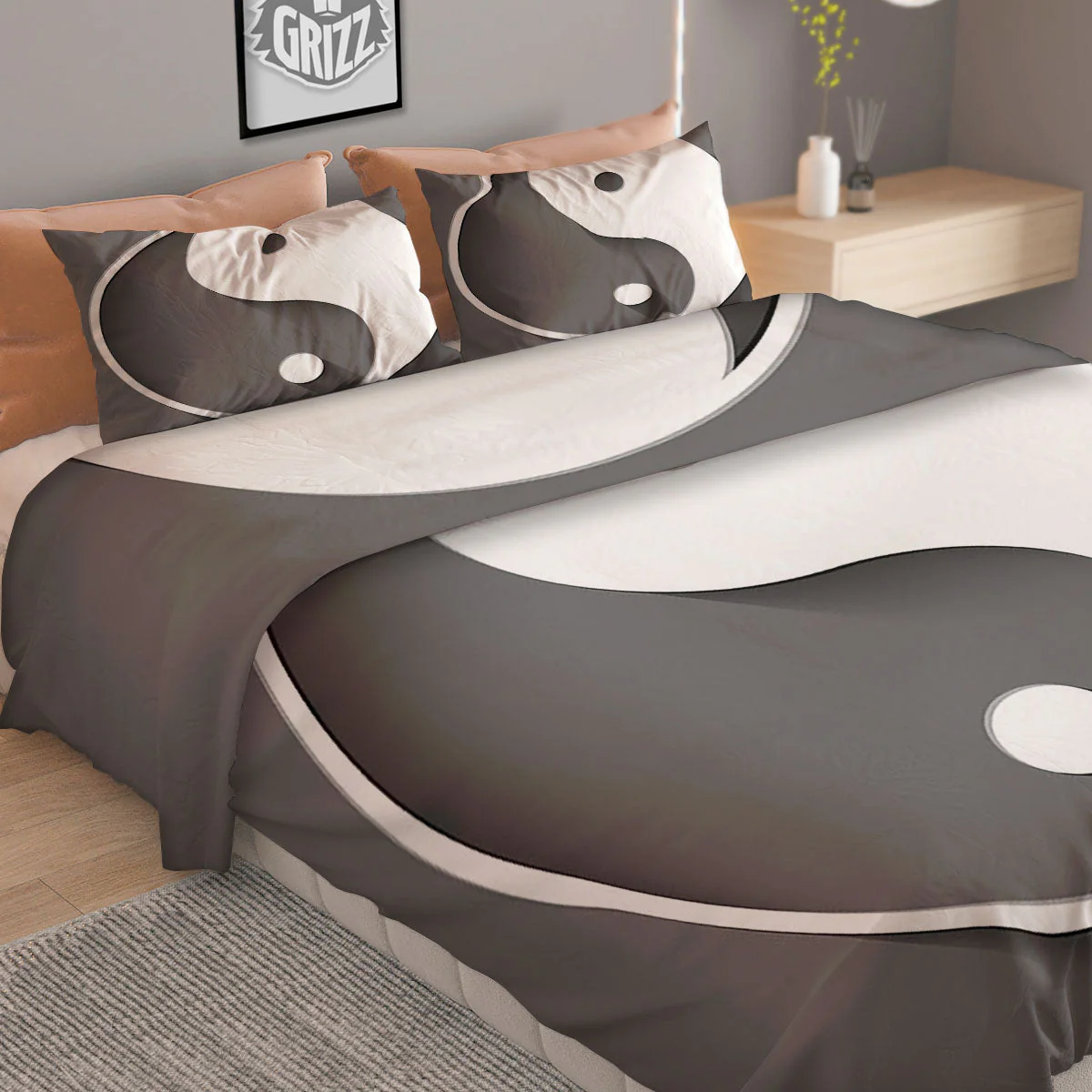 Yin Yang White And Sliver Print Duvet Cover Bedding Set - Image 2