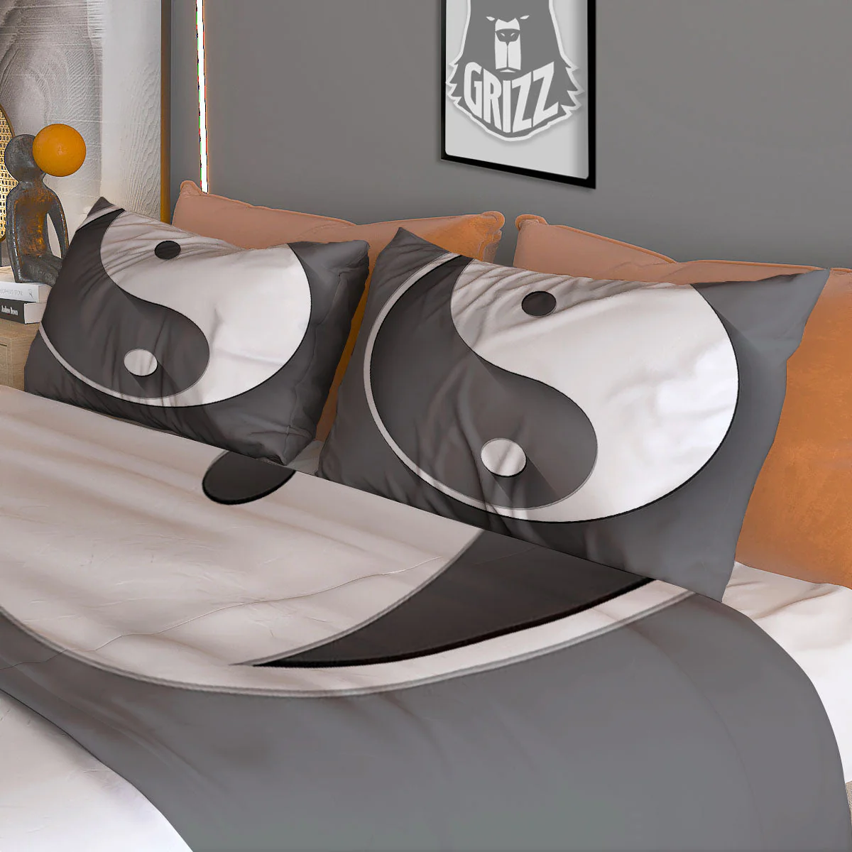 Yin Yang White And Sliver Print Duvet Cover Bedding Set - Image 3
