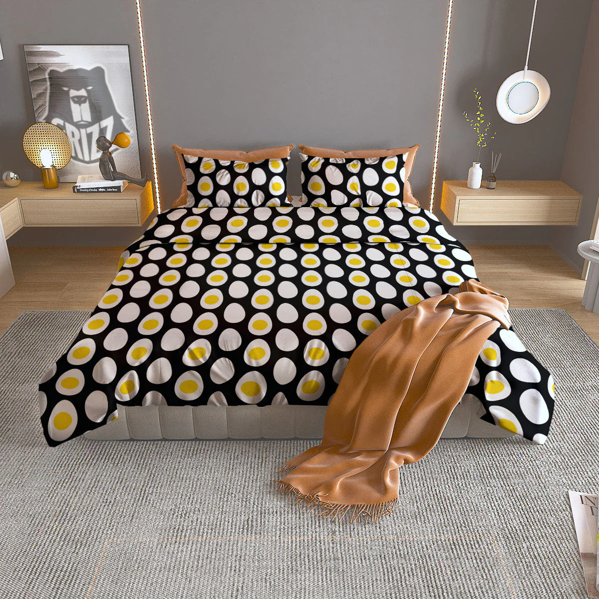 Yolk Egg Print Pattern Duvet Cover Bedding Set