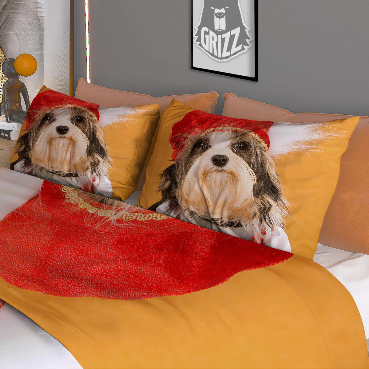 Yorkshire Terrier Red Cap Print Duvet Cover Bedding Set - Image 3