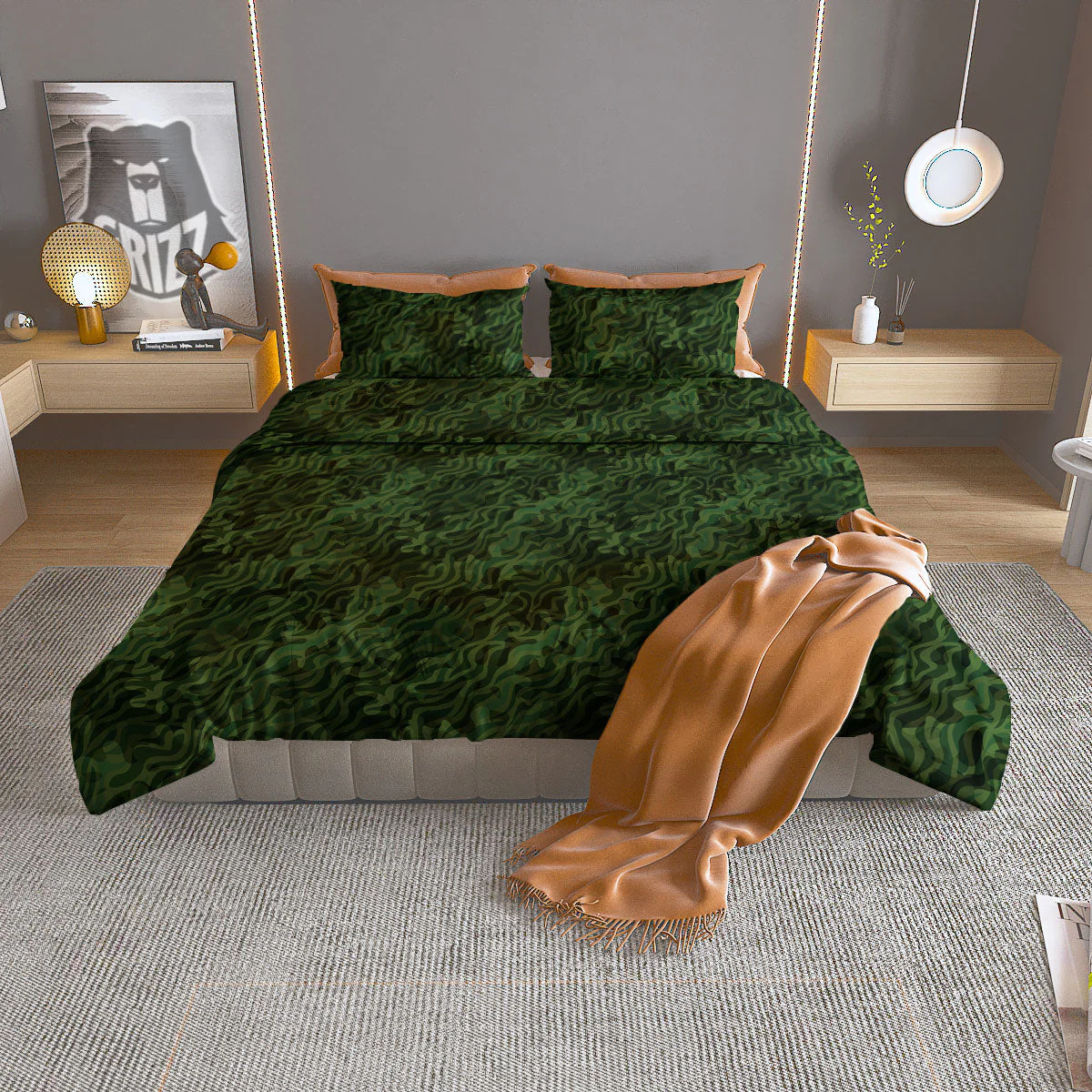 Zebra Camo Green Print Pattern Duvet Cover Bedding Set