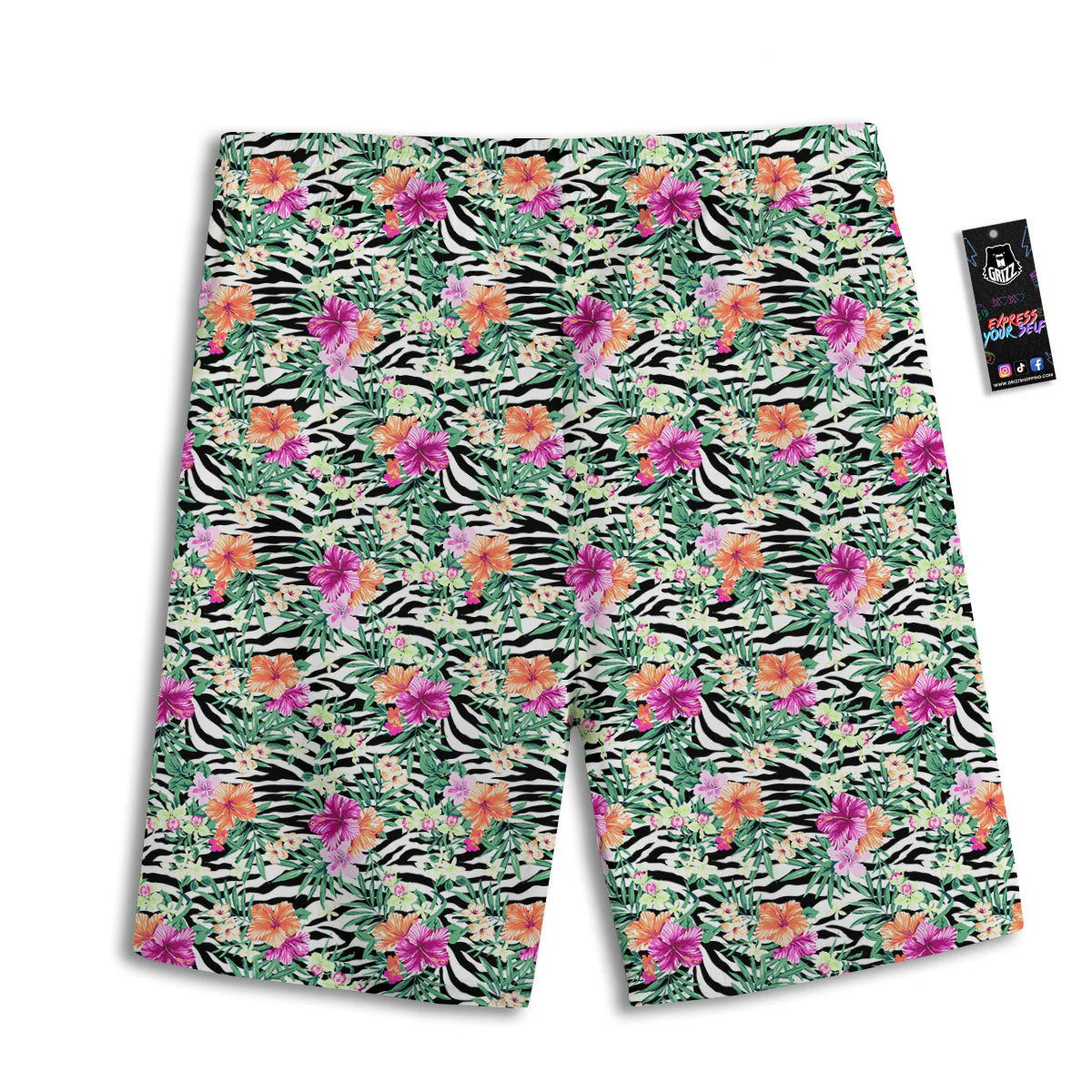 Zebra Floral Black White Print Pattern Men's Athletic Shorts - Image 2