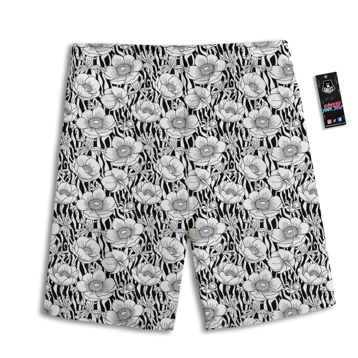 Zebra Flower Black White Print Pattern Men's Athletic Shorts - Image 2