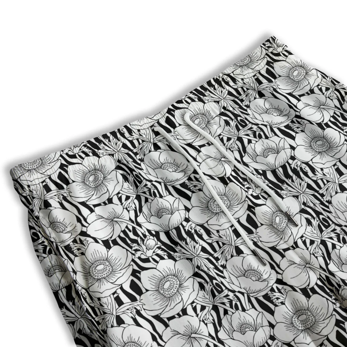 Zebra Flower Black White Print Pattern Men's Athletic Shorts - Image 3