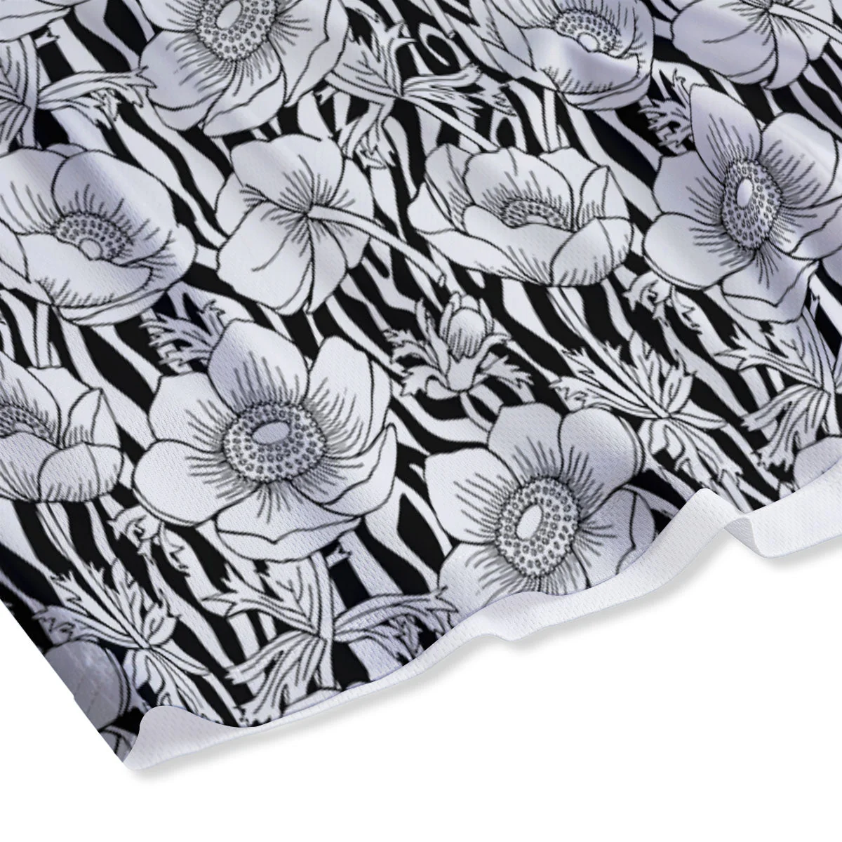Zebra Flower Black White Print Pattern Mesh Shorts - Image 4