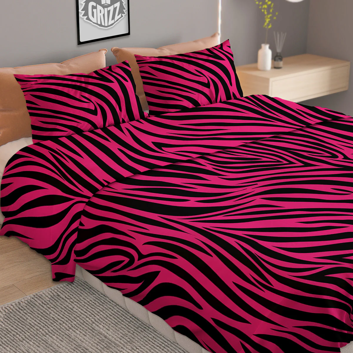 Zebra Hot Pink Print Pattern Duvet Cover Bedding Set - Image 2