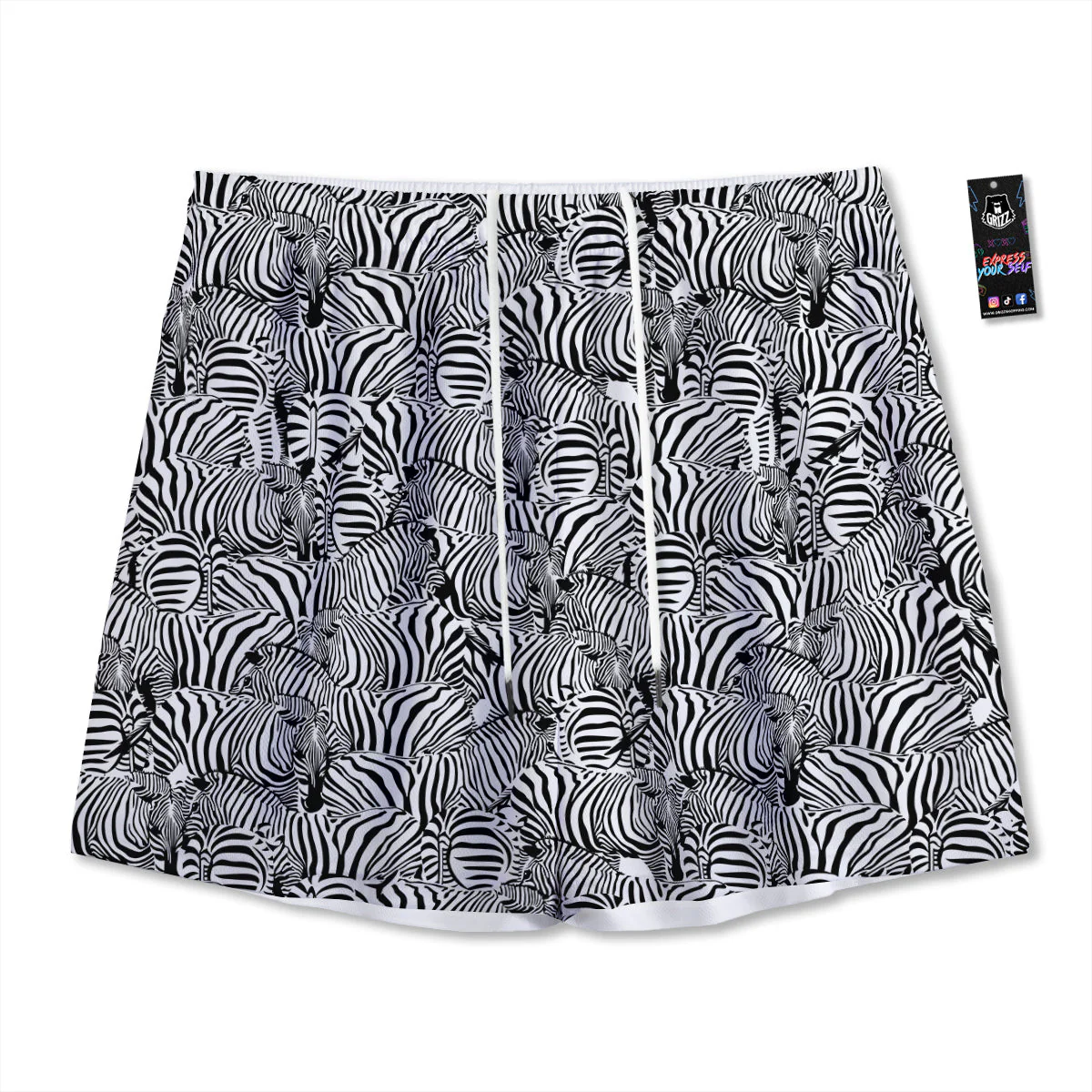 Zebra Striped Black And White Print Pattern Mesh Shorts