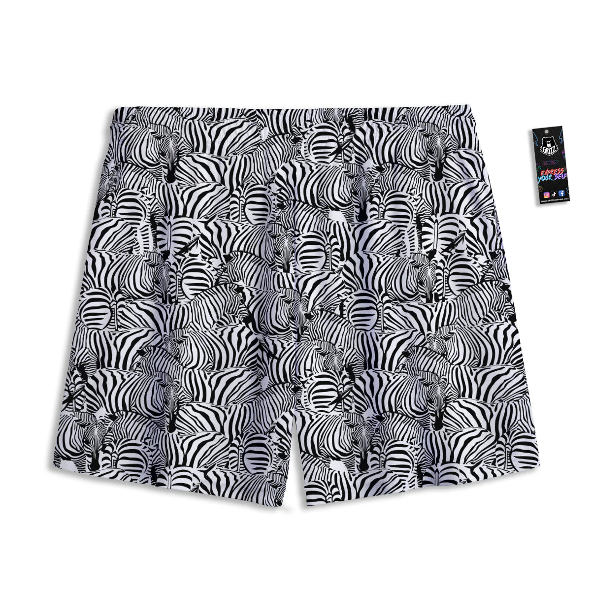 Zebra Striped Black And White Print Pattern Mesh Shorts - Image 2