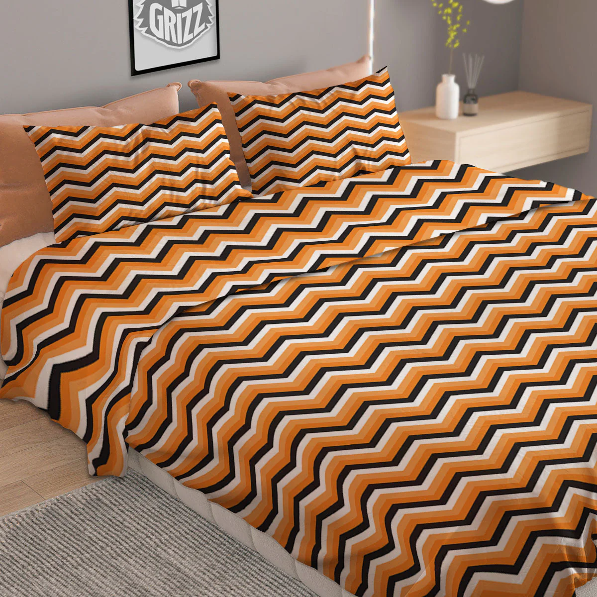 Zig Zag Halloween Print Pattern Duvet Cover Bedding Set - Image 2
