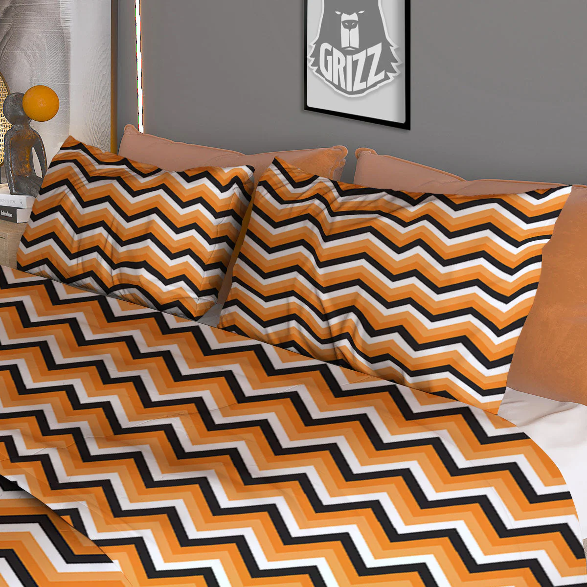 Zig Zag Halloween Print Pattern Duvet Cover Bedding Set - Image 3