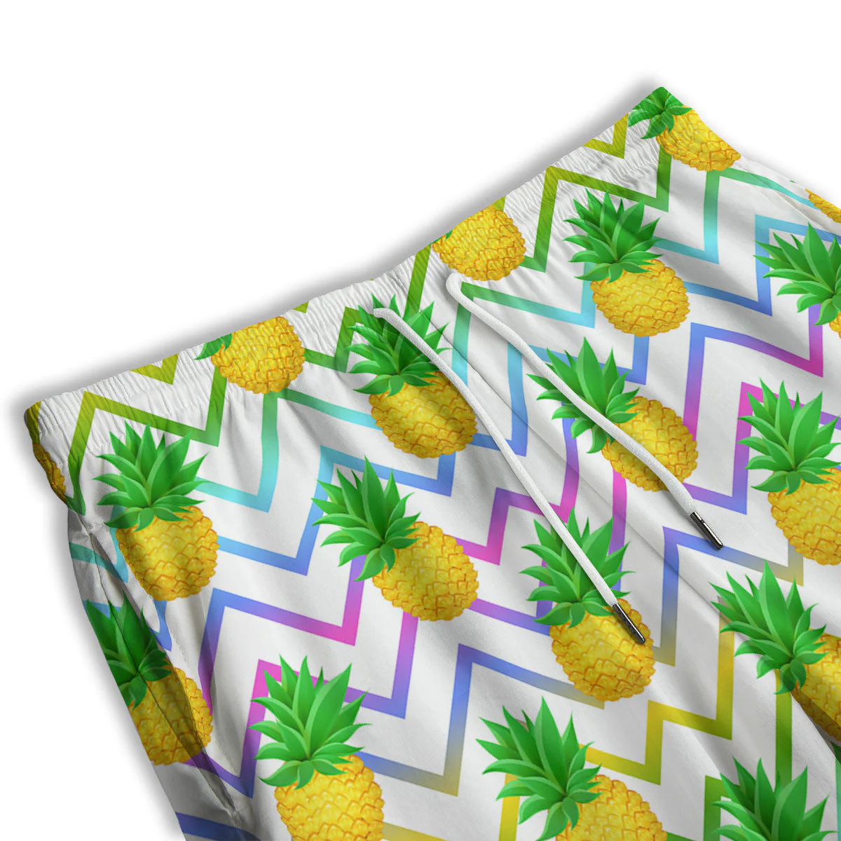 Zig Zag Neon Pineapple Print Pattern Men's Athletic Shorts - Image 3