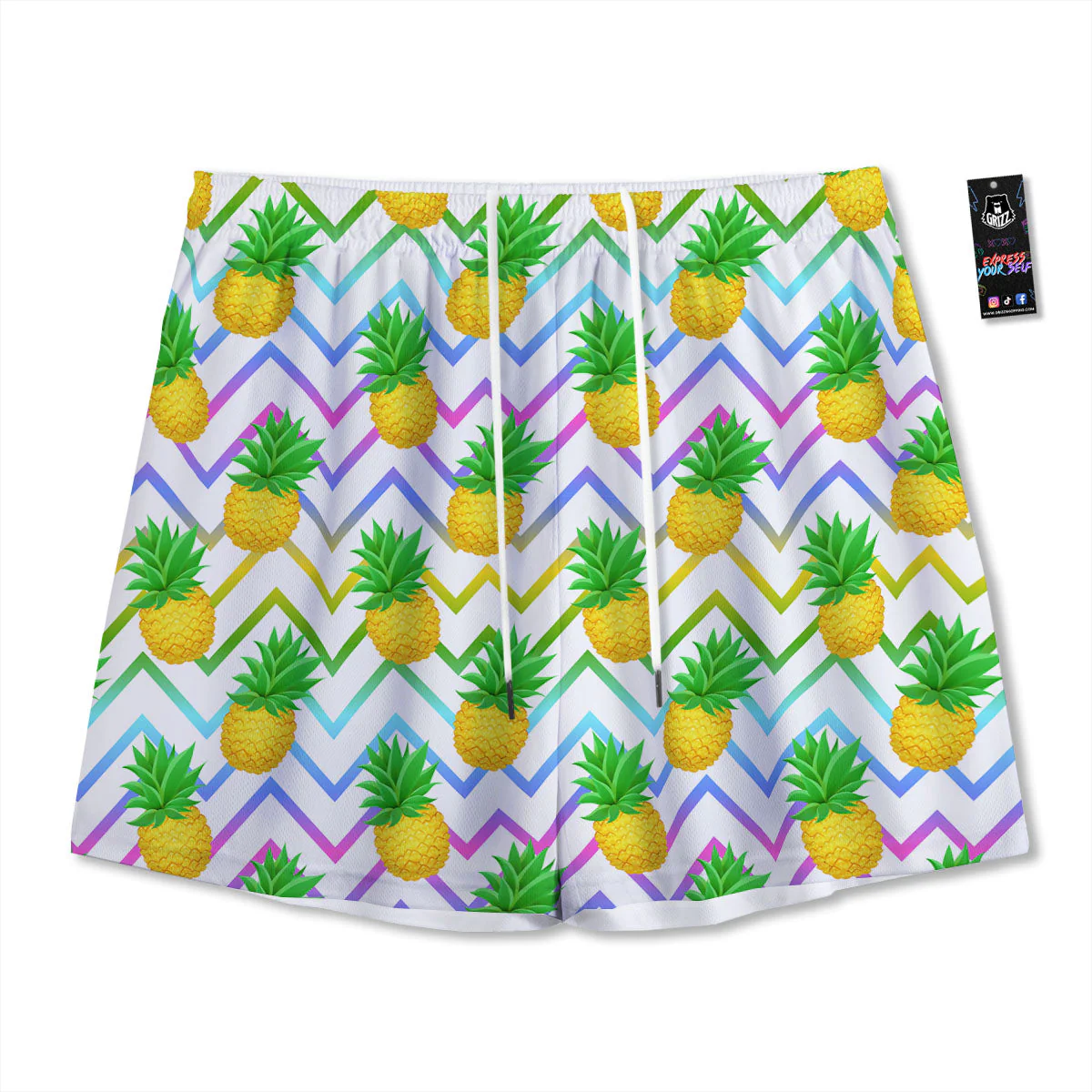Zig Zag Neon Pineapple Print Pattern Mesh Shorts