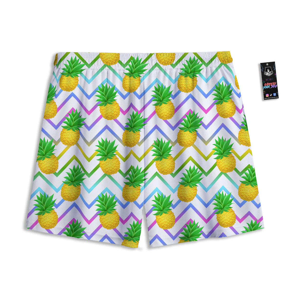 Zig Zag Neon Pineapple Print Pattern Mesh Shorts - Image 2