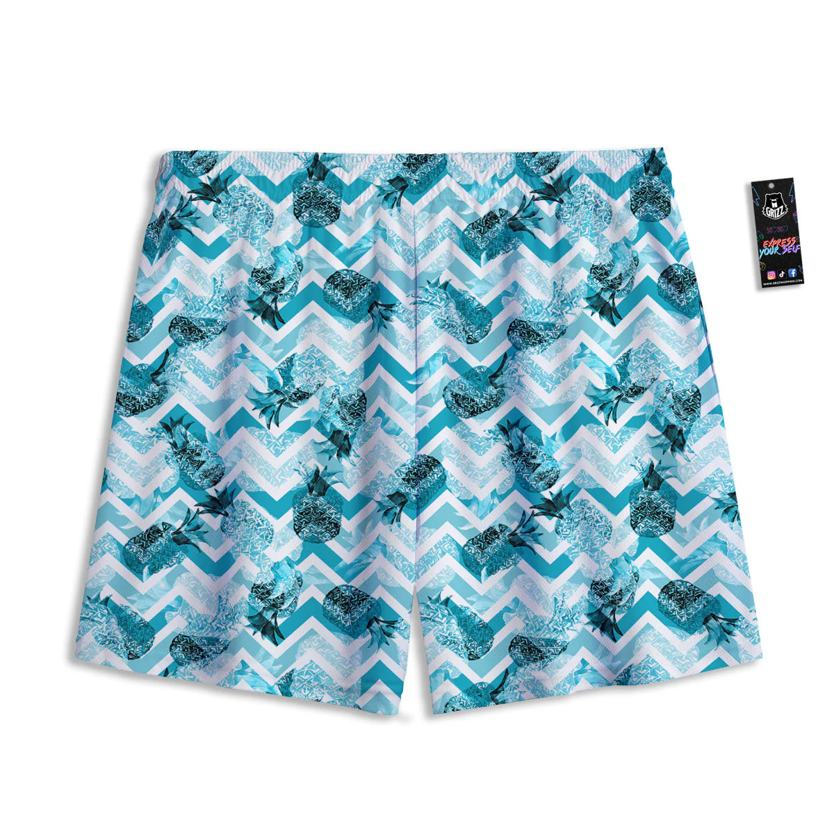 Zig Zag Pastel Pineapple Print Pattern Mesh Shorts - Image 2