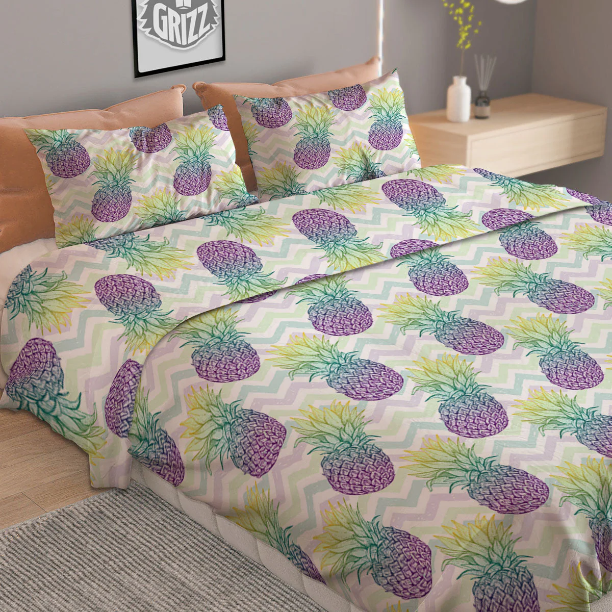 Zig Zag Pineapple Bright Print Pattern Duvet Cover Bedding Set - Image 2