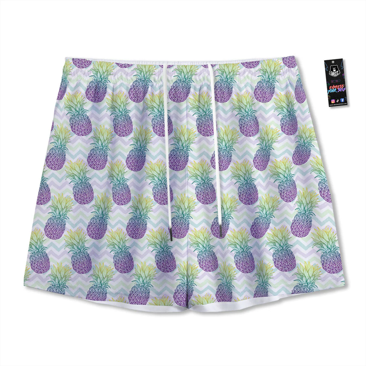 Zig Zag Pineapple Bright Print Pattern Mesh Shorts