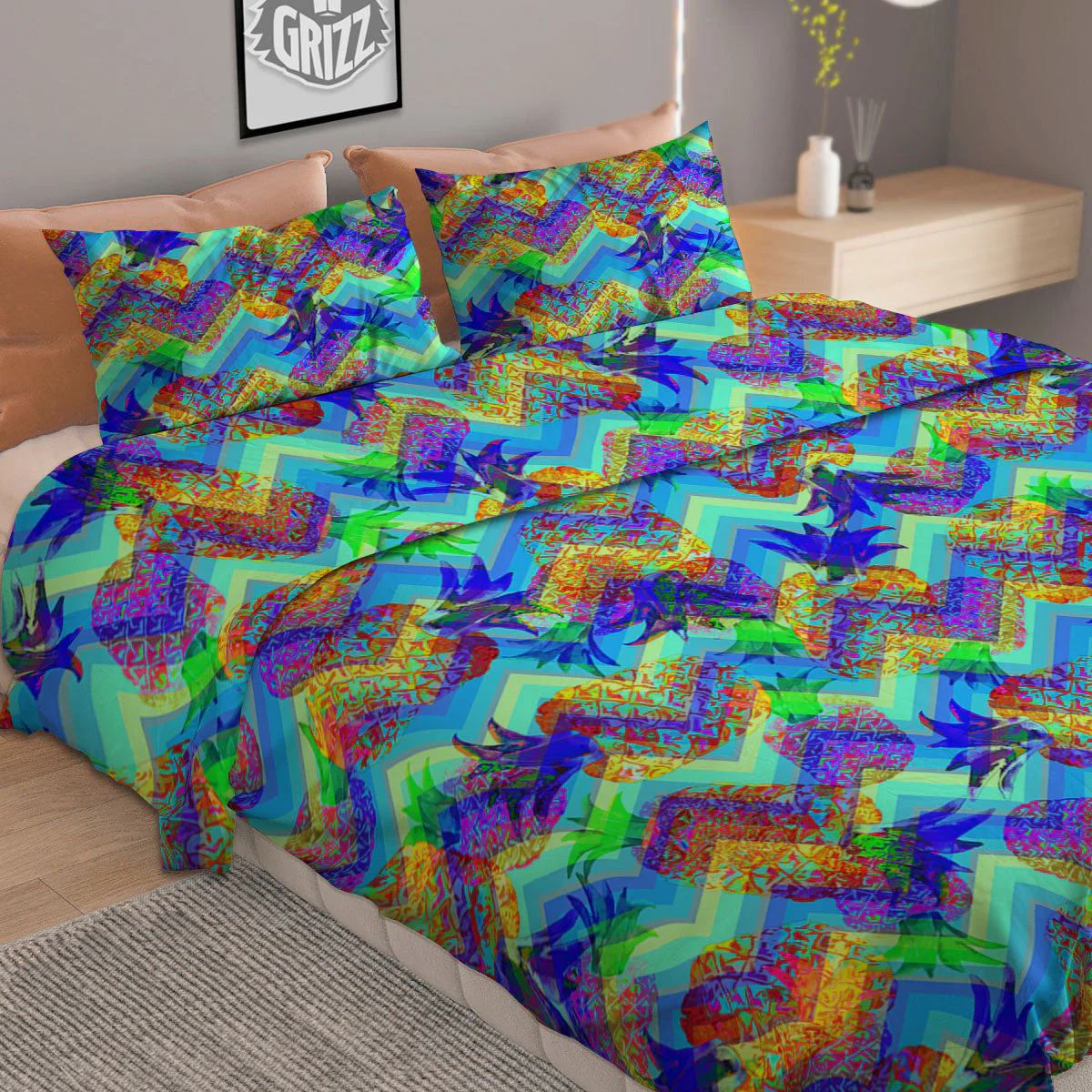 Zig Zag Pineapple Neon EDM Print Pattern Duvet Cover Bedding Set - Image 2