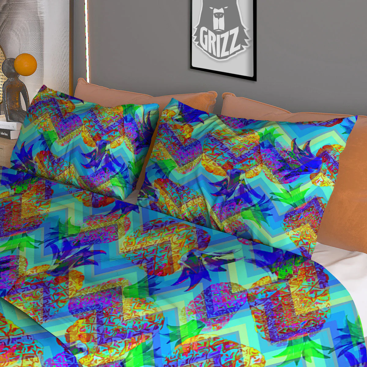Zig Zag Pineapple Neon EDM Print Pattern Duvet Cover Bedding Set - Image 3