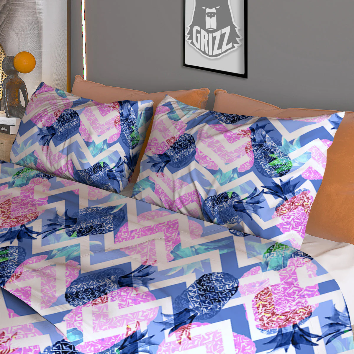 Zig Zag Pineapple Purple Print Pattern Duvet Cover Bedding Set - Image 3