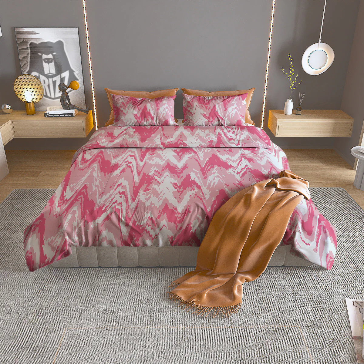 Zigzag Abstract Stripes Pink Print Pattern Duvet Cover Bedding Set