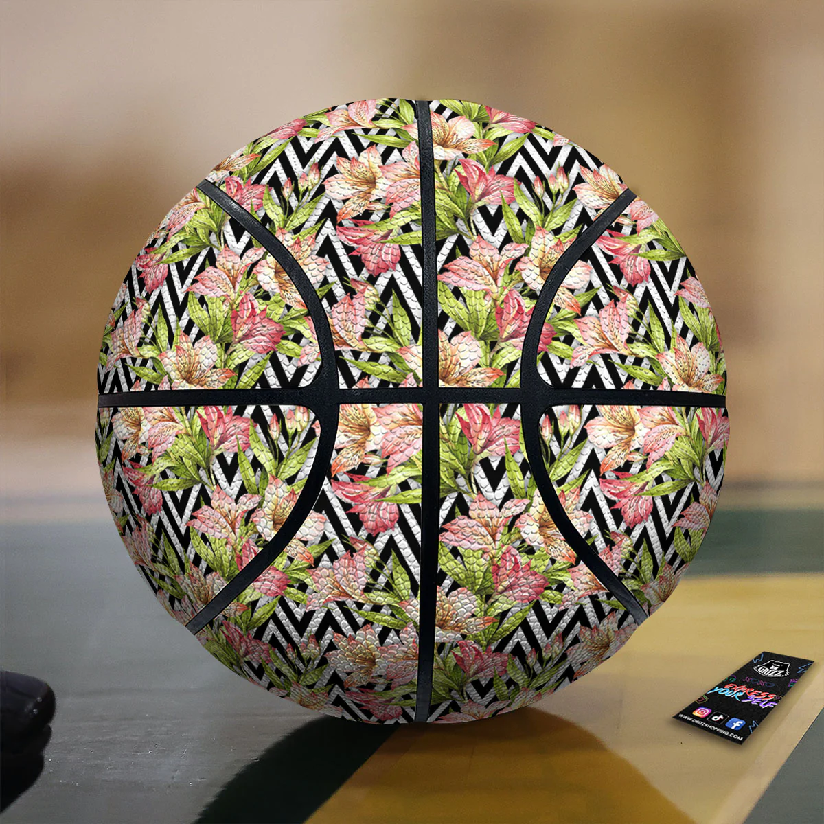 Zigzag Alstroemeria Pastel Print Pattern Basketball