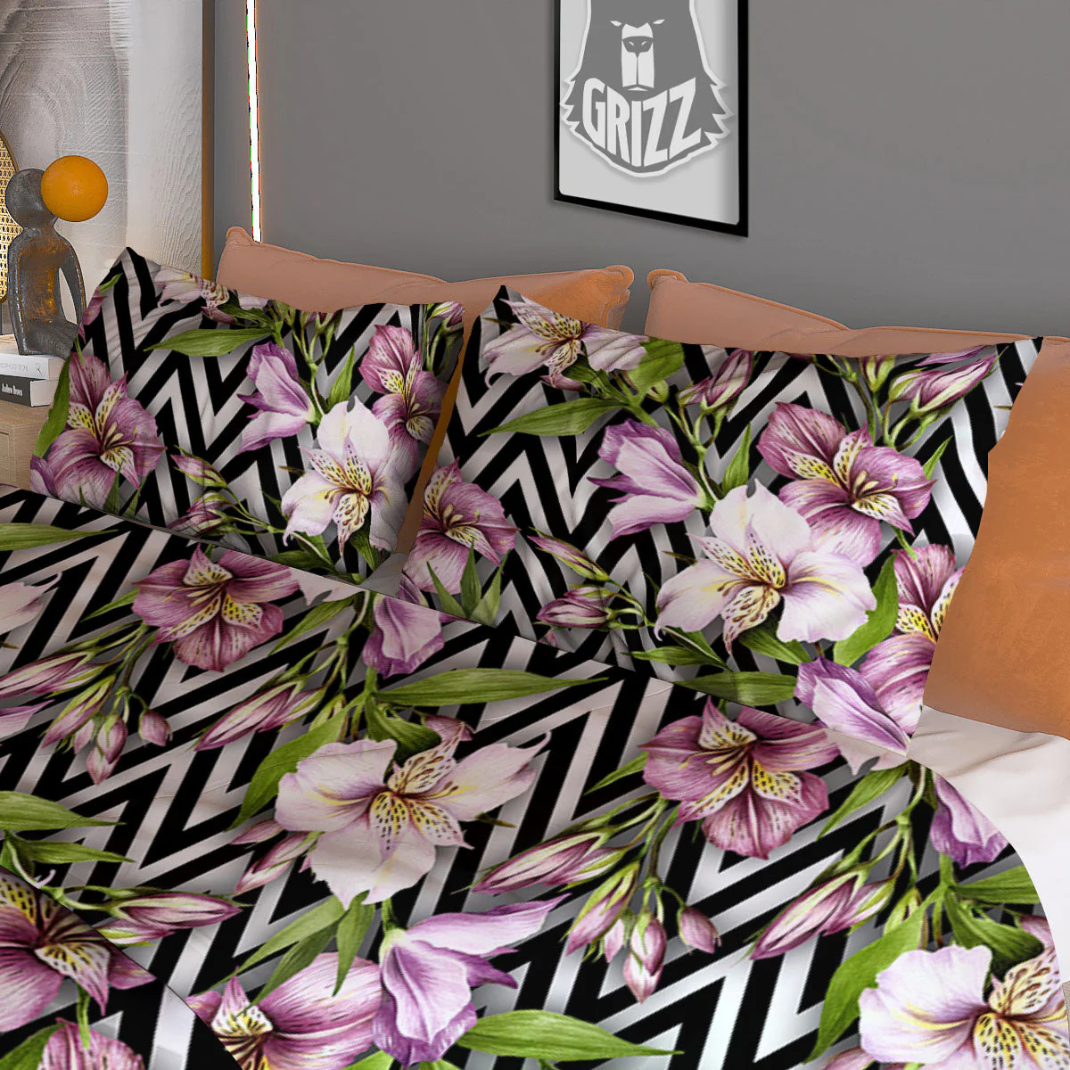 Zigzag Alstroemeria Purple Print Pattern Duvet Cover Bedding Set - Image 3