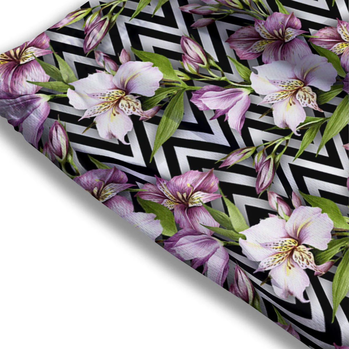 Zigzag Alstroemeria Purple Print Pattern Mesh Shorts - Image 3