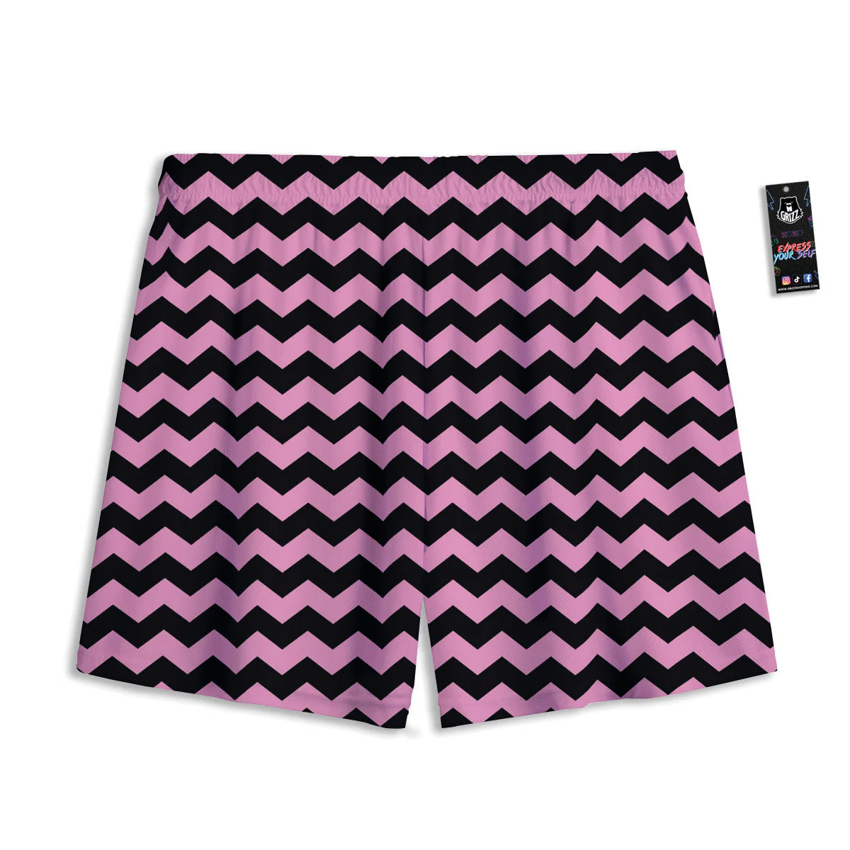 Zigzag Black And Pink Print Pattern Mesh Shorts - Image 2