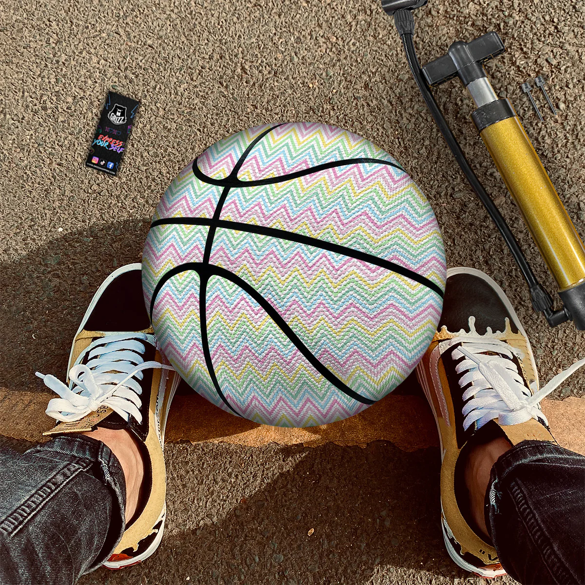 Zigzag Colorful Print Pattern Basketball - Image 2